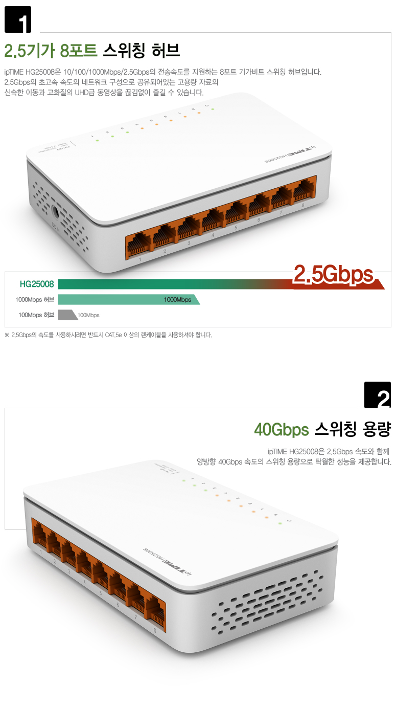 ipTIME(아이피타임) 8포트 2.5G 멀티 기가비트 스위칭 허브 HG25008